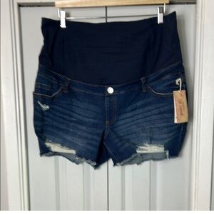Paisley Sky Dark Blue Distressed Jean Shorts